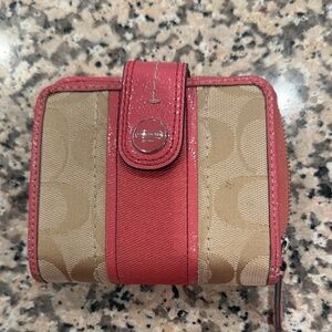Coach Red and Tan Signature Wallet